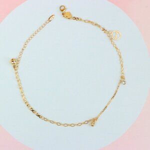 "Delicate Rose Gold Anklet with CZ Charm and Dual Chain Design, XPAL1185